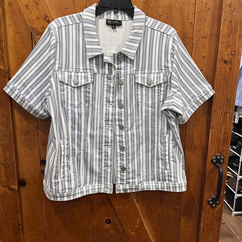 Striped Short Sleeve Denim Jacket